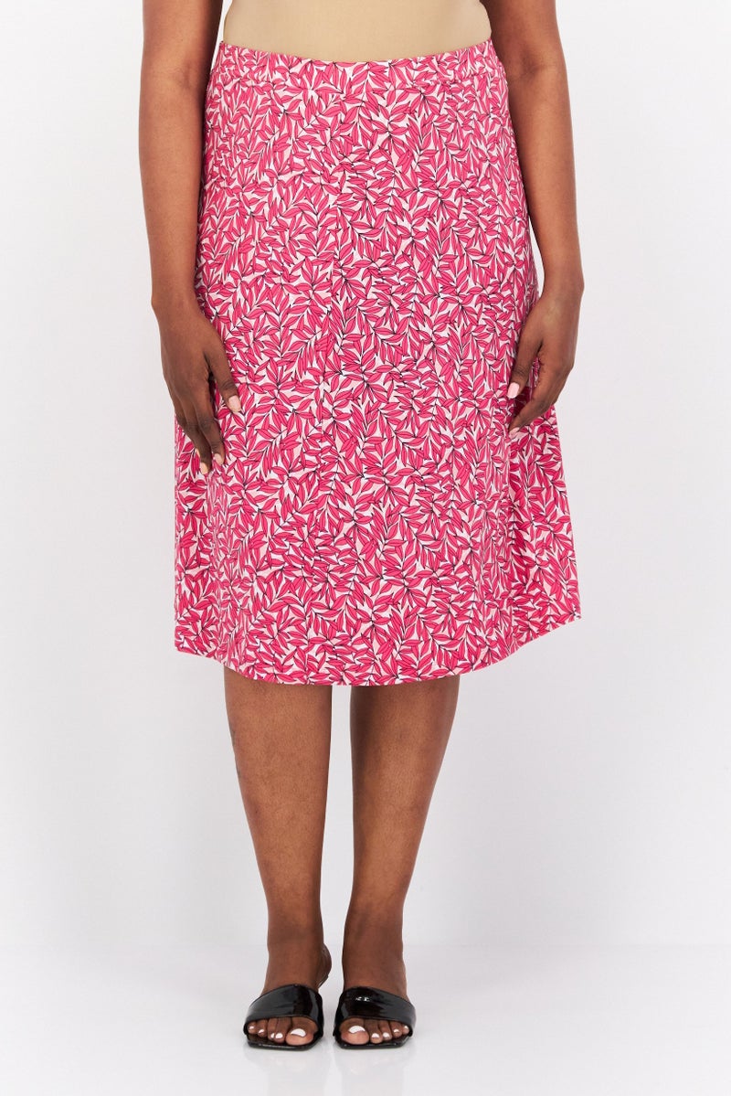 Kasper  Women Floral Pull On Midi Skirt, Pink - Image 1